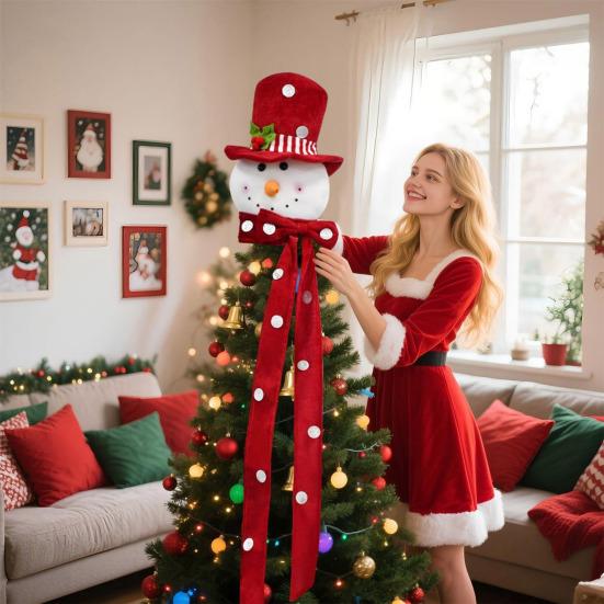 Snowman Tree Topper Plush Fabric Christmas Decoration with Festive Hat Soft Seasonal Accent for Holiday Home And Party Decor