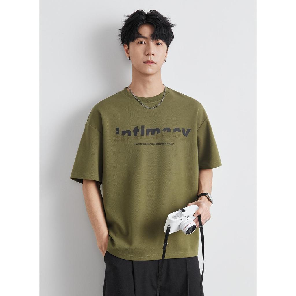 Yizhi Men's Summer 2025 European & American Heavyweight Letter Print Short-Sleeved T-Shirt