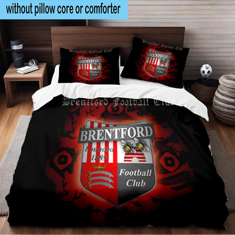 Brentford Football Club Crest 3PCS Print Bedding Set, Includes A Duvet Cover and Two Pillowcases for Bedroom, Dormitory, Suitable for All Seasons