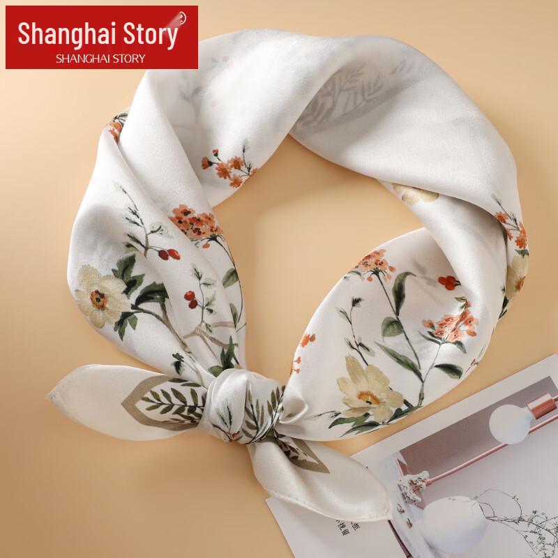 Shanghai Story Women's Printed Crepe Satin Silk Square Scarf