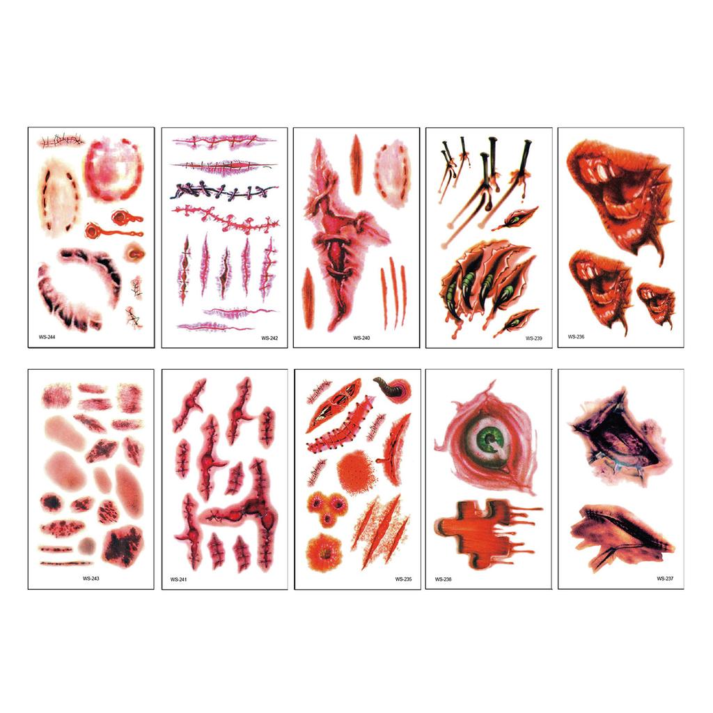 NEW Halloween Wound Scar Tattoo Sticker For Women Men Arm Body Art Tattoo Sticker Waterproof Simulation Wound Scratches Party