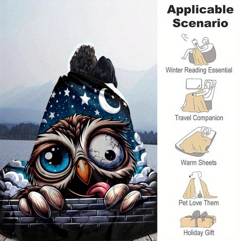 1pc. Cute Owl Night Sky Design Blanket - Perfect for Home Decor, Office Use, Outdoor Activities, Gift Idea, Suitable for All Seasonsz041769