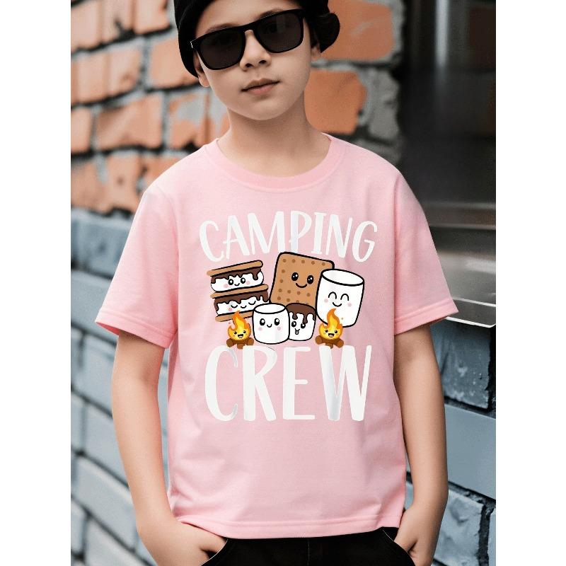 Boys Crewneck Short Sleeve Tee, Camping Crew S'Mores Campfire Lion Tiger Dinosaur Graphic Casual Tops