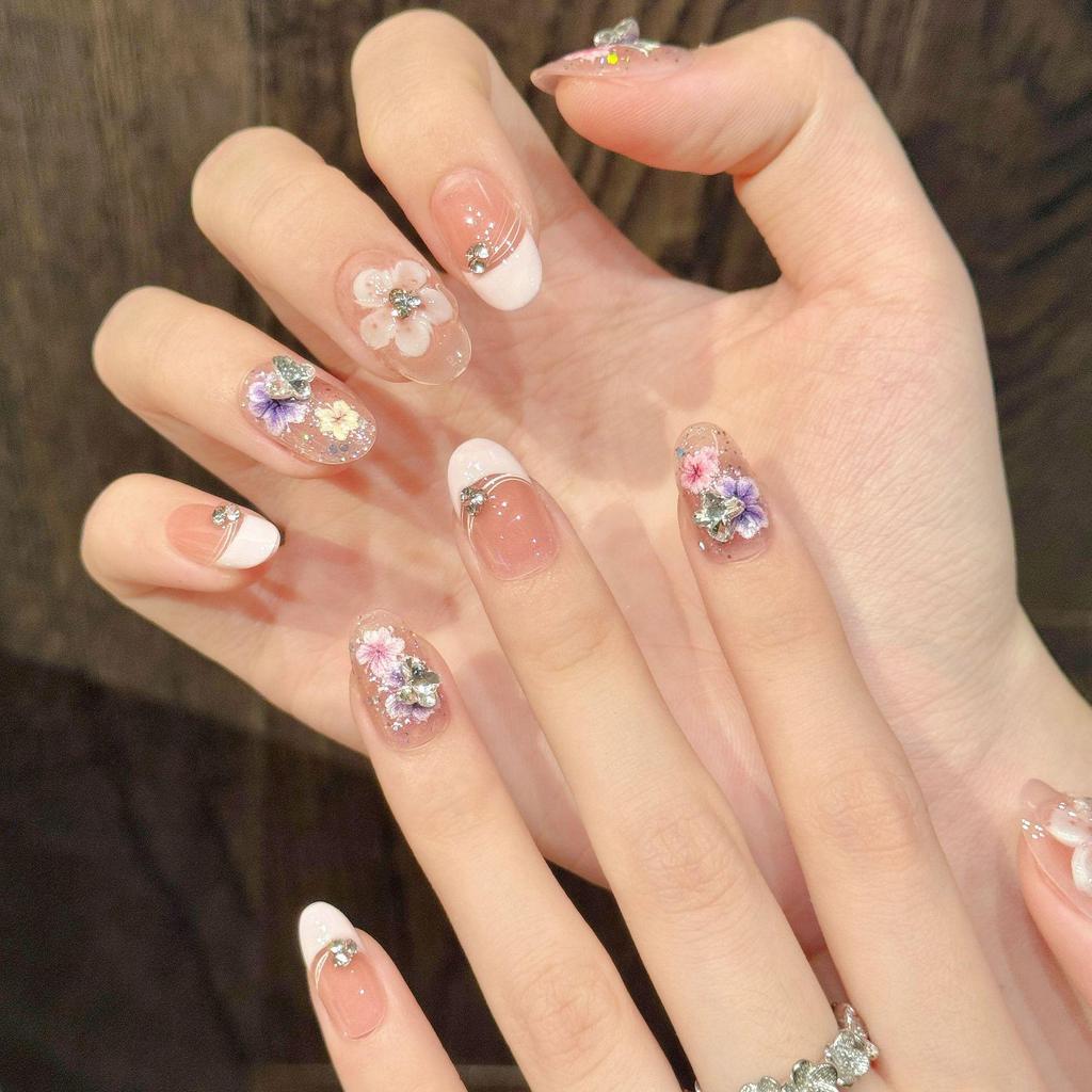 Yihe Peach Blossom 3D Carved Dried Flower Blush Spring/Summer Nail Art Patches