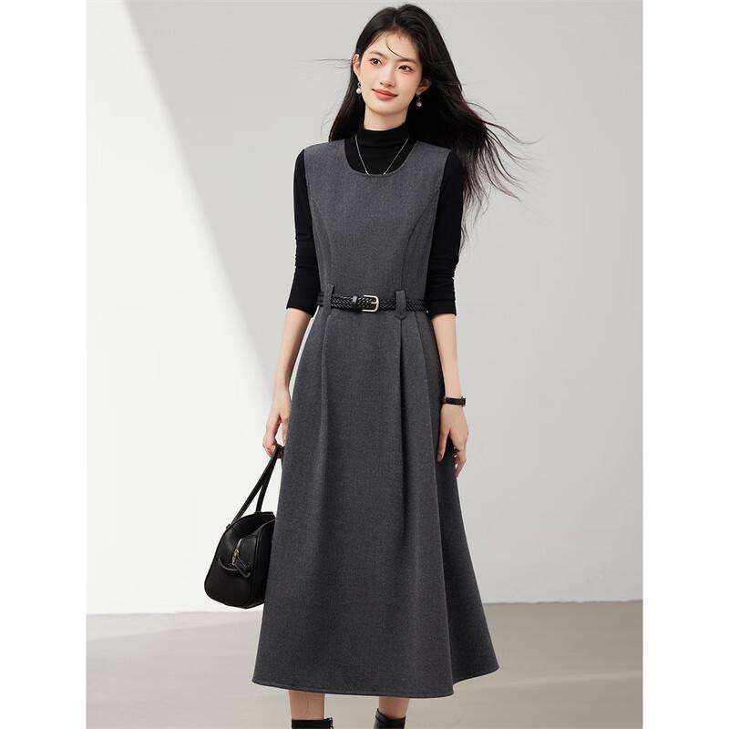 XinFeiYu Elegant Commuter Woolen Vest Dress Two-Piece Set