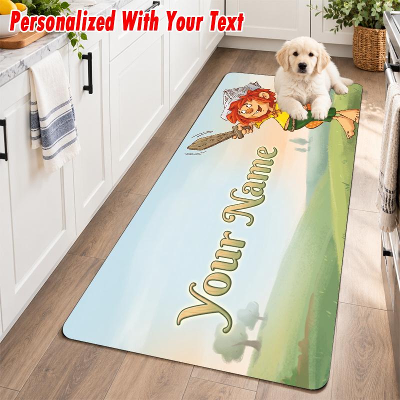 Pumuckl Custom Text Flannel Floor Rug Soft Kitchen Mat Personalized Non Slip Carpet