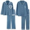 Zestaw piżam dla par: Damska i Męska Bawełniana Odzież Domowa z Długim Rękawem z Klapami Zapinanymi na Guziki