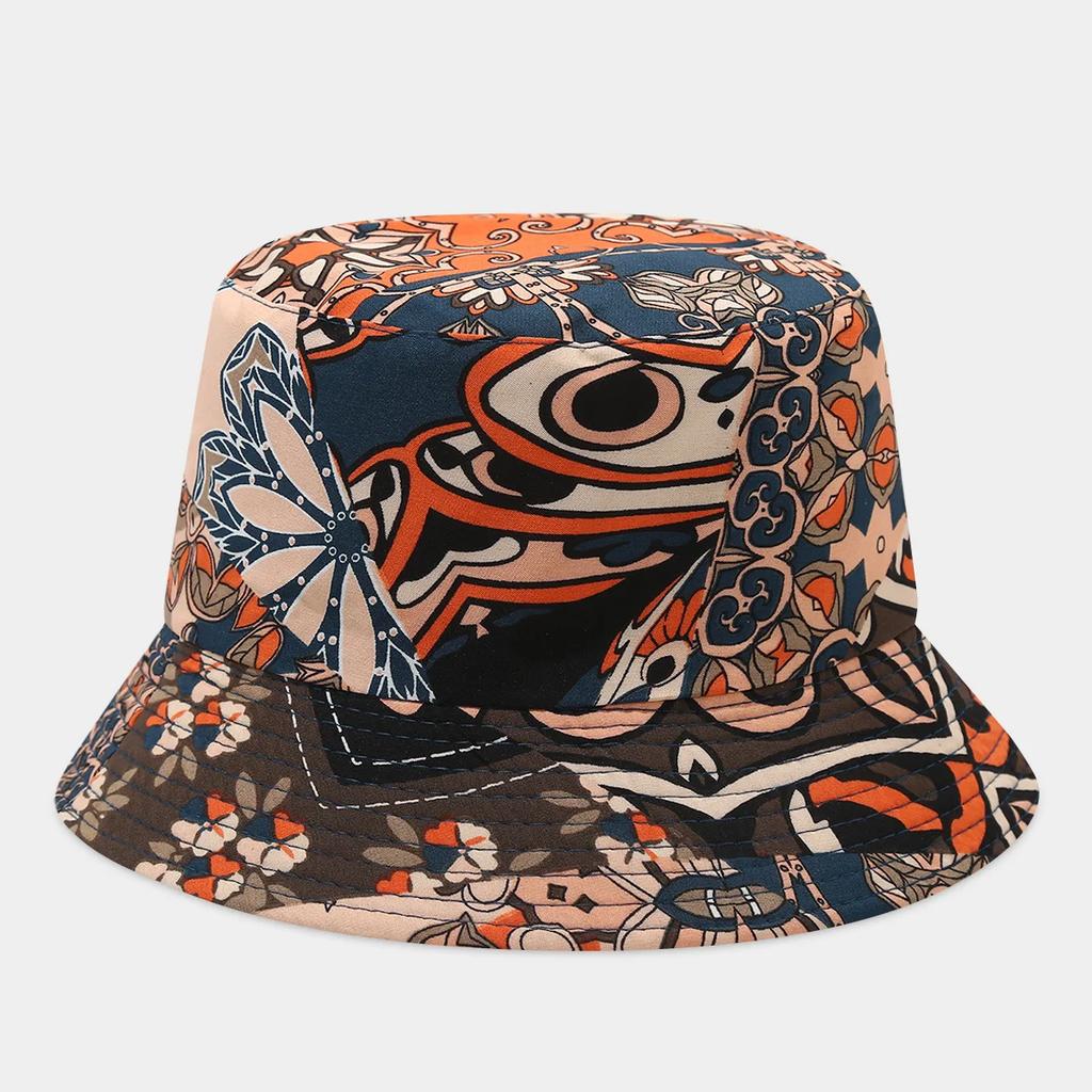 Boho style flower print double side sunscreen fisherman hat women fashionable outdoor sunshade retro sun beach bucket hat