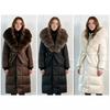 Womens Long Puffer Coat With Detachable Faux Fur Collar Slim Fit Knee-Length Warm Winter Outerwear