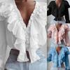 Collar Large Size Solid Sweet Color Loose Sleeve Chiffon Shirt Ruffle Pullover Blouse