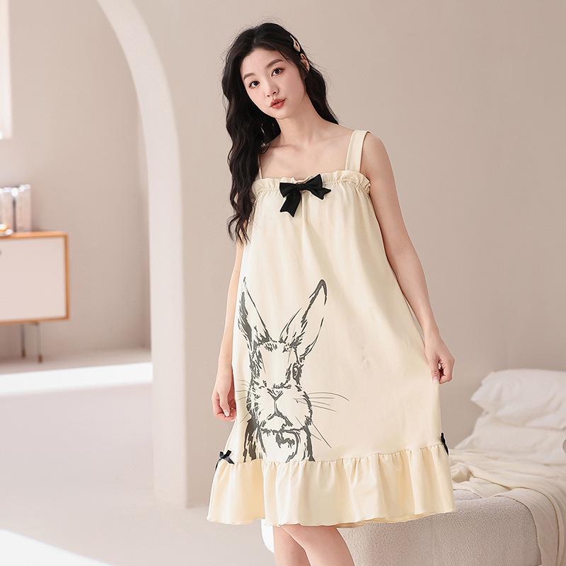 Summer Pure Cotton Sleeveless Nightgown for Girls, Plus Size Comfortable Loose Tank Dress