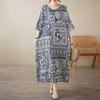 Abito in Cotone e Lino da Donna Taglia L per Donne Curvy Stile Letterario e Retrò Abbigliamento per la Mamma di Metà Anno Scollo Tondo Senza Maniche Ampio Extra Large
