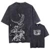 Colored Washed T-shirt Printed Retro Harajuku Top with Anime Attack Titan Graphics Neutral Summer Cotton Loose