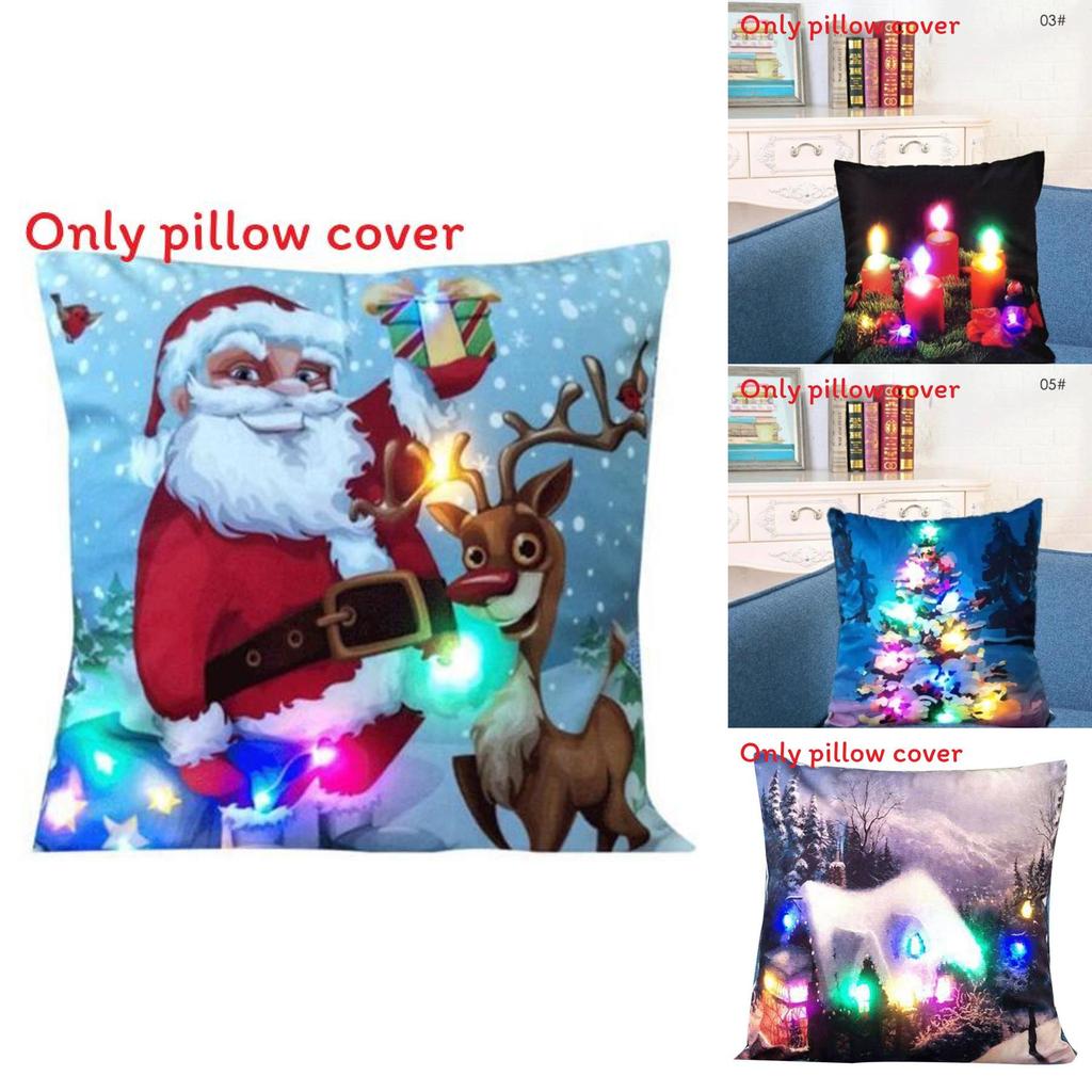 Led Vintage Cotton Linen Pillow Case With Color Changing Lights For Sofa And Couch Decor