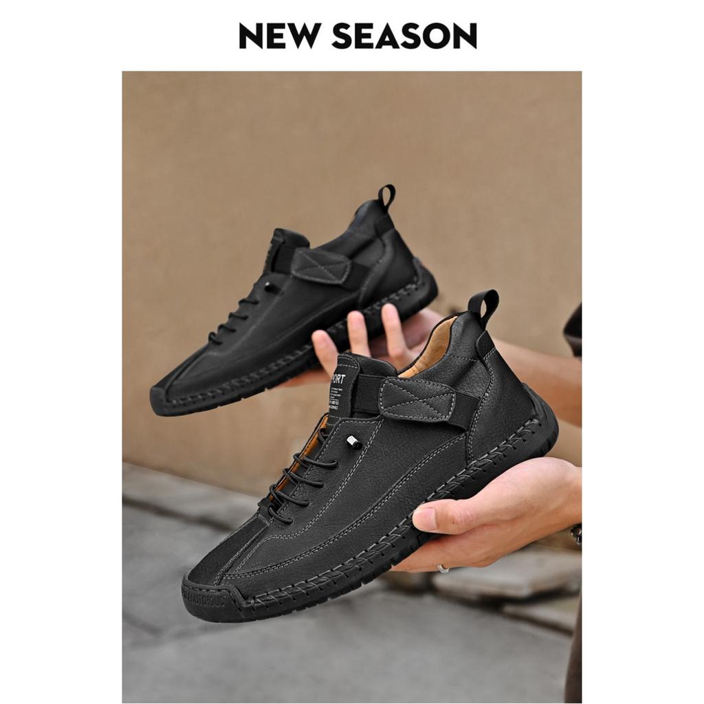 Men's Trendy Leather Shoes, Outdoor Workwear, Retro Stitching, Mid To High Cut, Fashionable and Casual Men's Leather Shoes