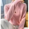 Fashionable Women's Cashmere Sweater Loose Long Sleeve Knitwear Solid Color Half-high Collar Pullover