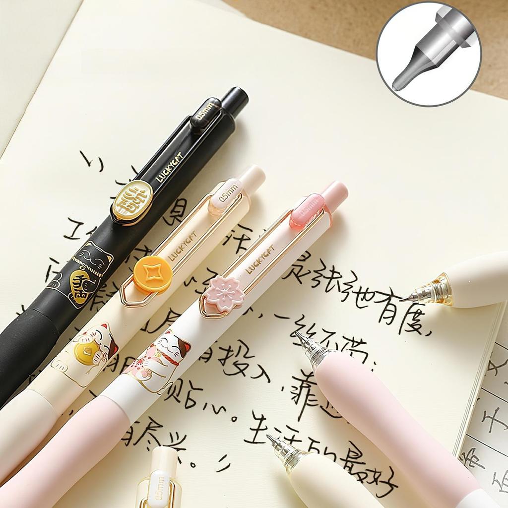 1/4pcs Rich Cat Gel Pens Set Cute Cartoon Lucky Kitty 0.5mm Black Color Ink for Writing Office School