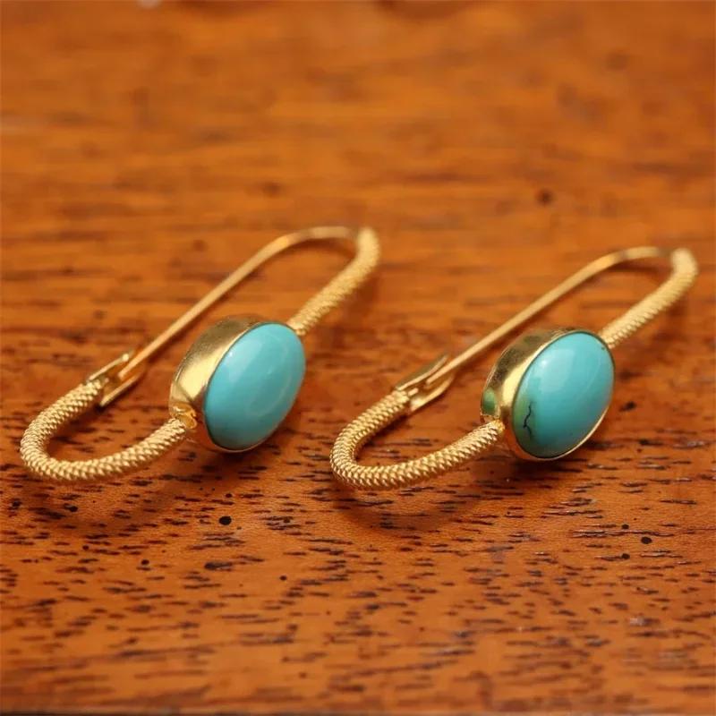 

Изящные овальные серьги с зеленым камнем для женщин, серьги-кольца с подвесками золотого цвета, ювелирные изделия