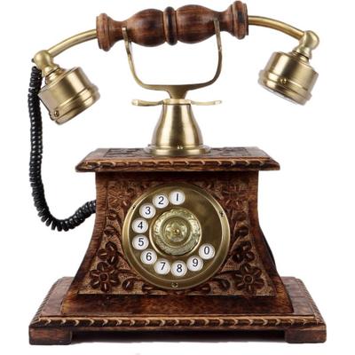Deko-Telefon Dekoratives Schaustück - 25 cm  (Holz, Metall, Gold, Braun)