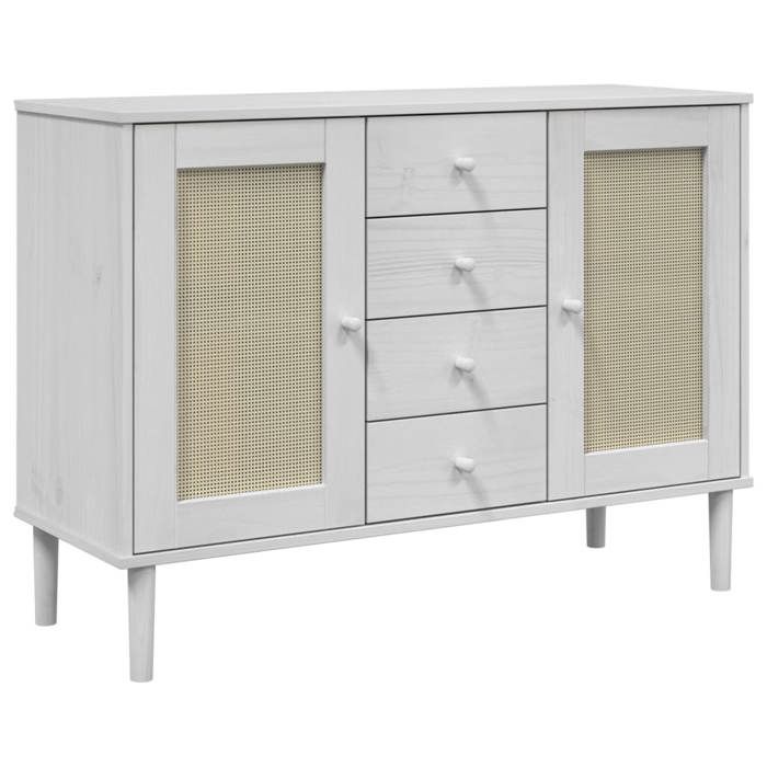 VidaXL Buffet SENJA aspect rotin blanc 112x40x80cm bois massif de pin 358026
