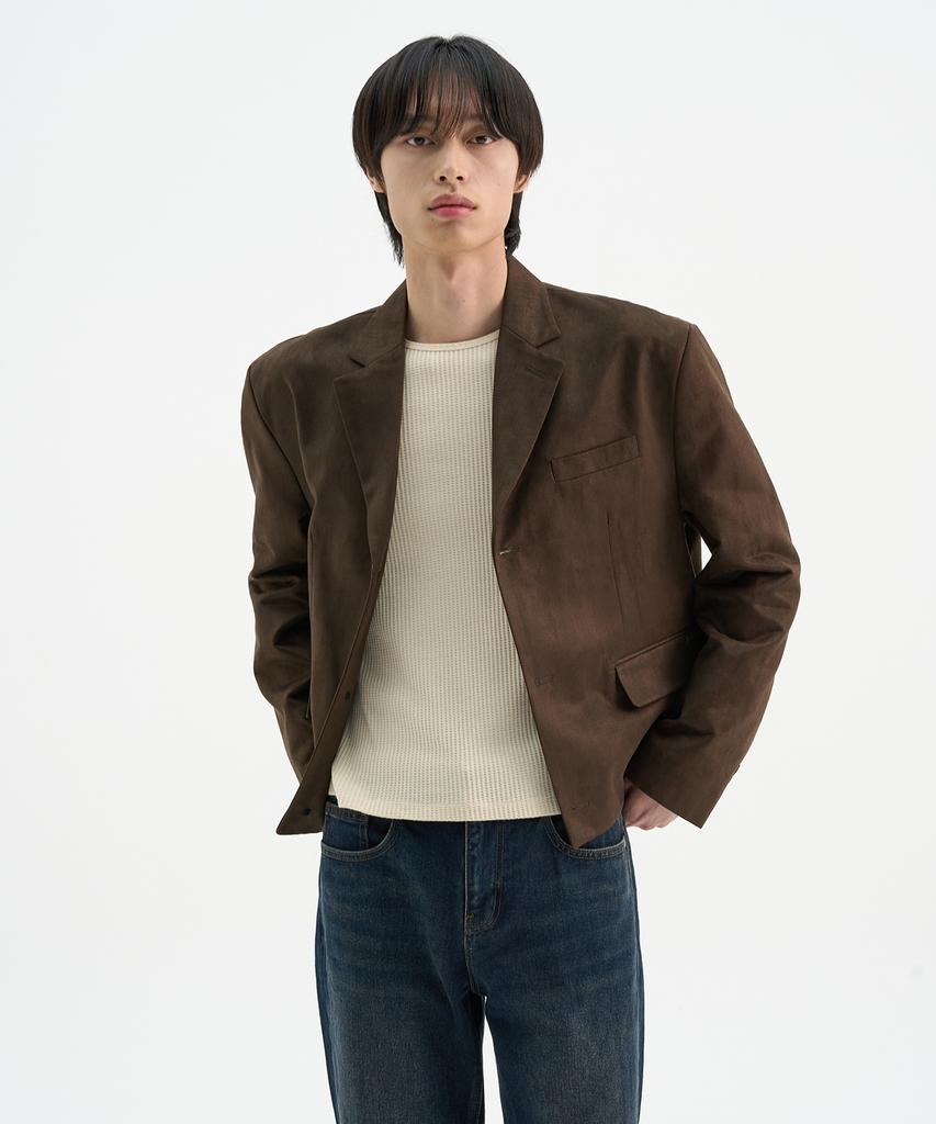 Trip Le Sens Custom 3B Crop Blazer_Suede Brown