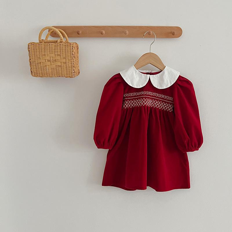 Red Baby Girls' Doll Collar Dress Bodysuit - Sisters' Spring/Autumn Romper Outfit