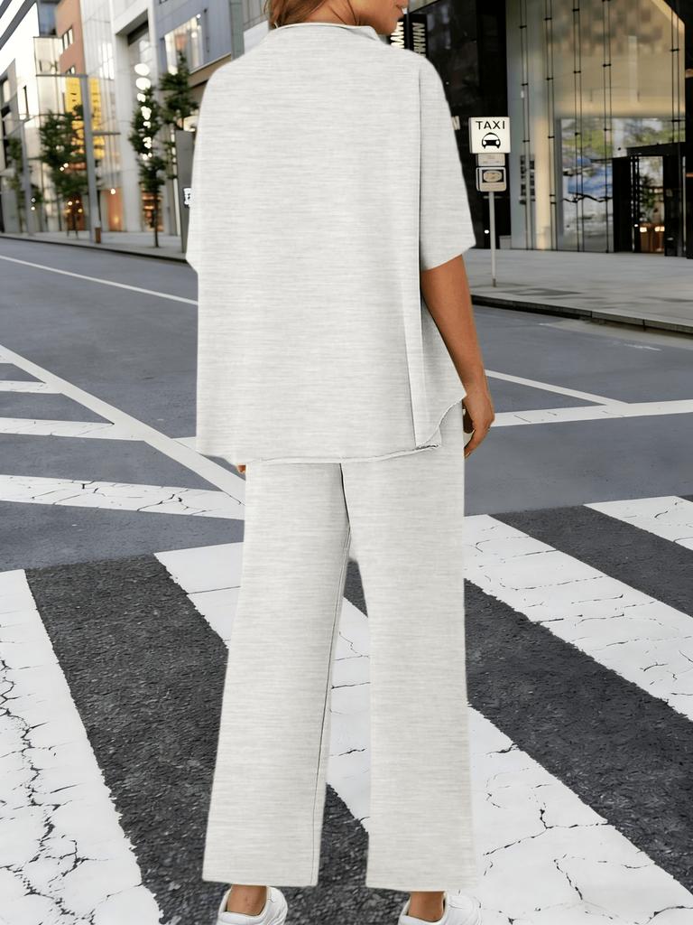 Completo Lounge Oversize da Donna con Pullover a Manica Pipistrello e Pantaloni a Gamba Larga