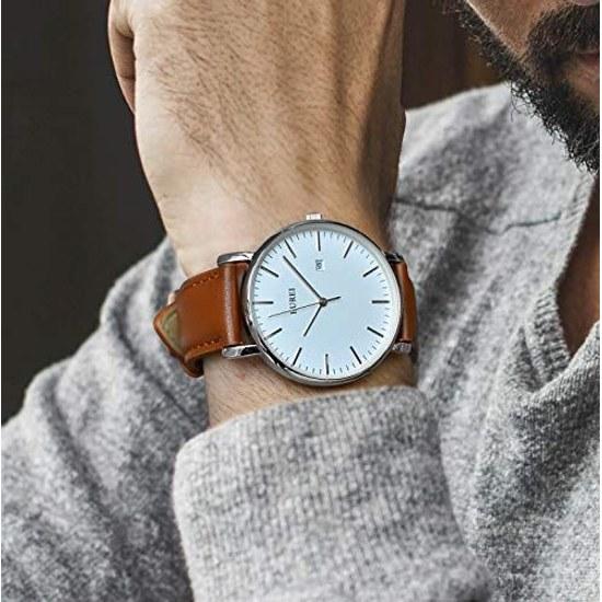 BUREI Wristwatch Leather Men Simple Business Waterproof Analog Mens Watch Stylish Popular Date Brand Gentlemen Thin M