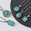 Blue Natural Stone Necklace for Men Boys,Waterproof Turquoise Square Pendant Necklace,Birthday Father Jewelry Gift