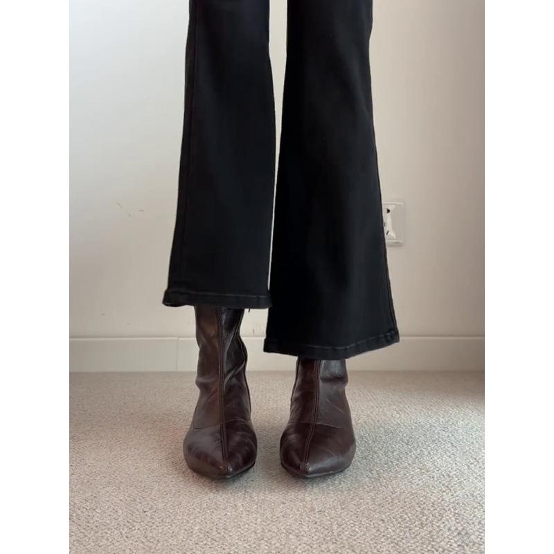 Sheepskin Version~ Pointed Simple Inner Height Increase Short Boots Retro Thin Boots Femininity Side Zipper Thin Elastic Boots