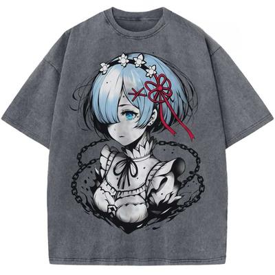 Re Zero Starting Life In Another World Manga T-shirt Rem Graphic Print T Shirt Men Women Clothes Washed Oversized Cotton Tshirt