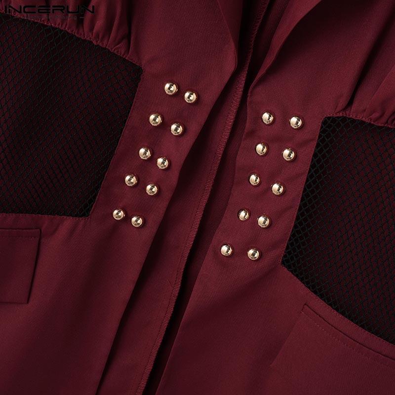 Incerun Lapel Long Sleeve Men Mesh Patchwork See Through Casual Thin Blazer Coats
