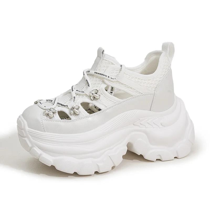 Fashion 9CM Air Mesh Microfiber Leather Comfy Booties Chunky Sneaker Ankle Boots Platform High Brand Fashion Spring Summer Shoes Women