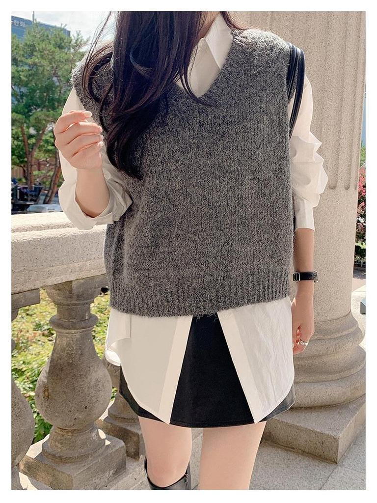 Women's Casual White Cotton Long-Sleeve Shirt - Korean Style, Medium-Length