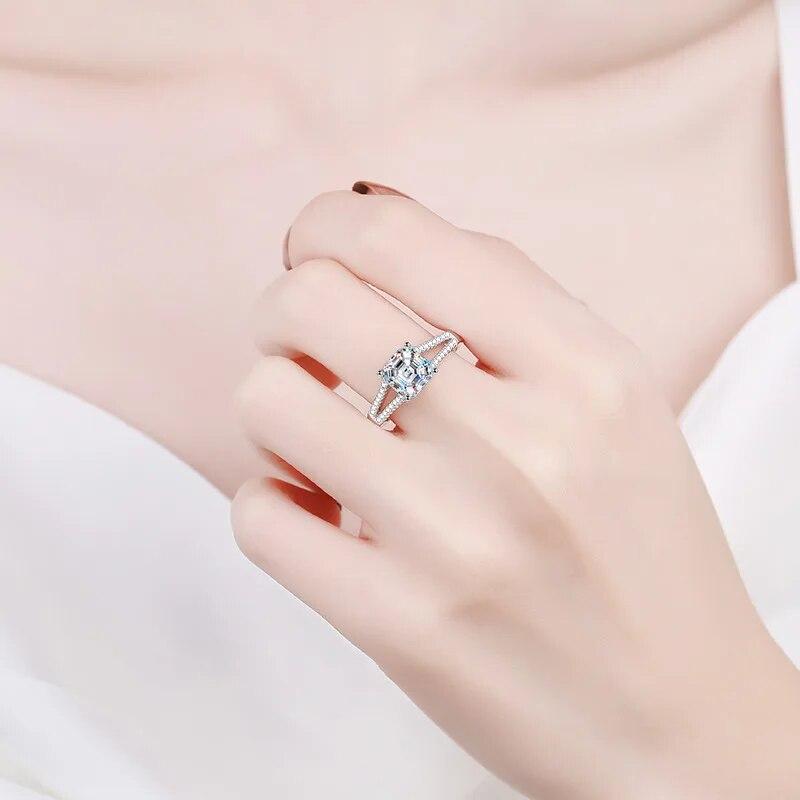 2 Carat Asscher Cut Moissanite Full Diamond Ring For Women Vintage Engagement Bridel Jewelry S925 Silver Plated Platinum