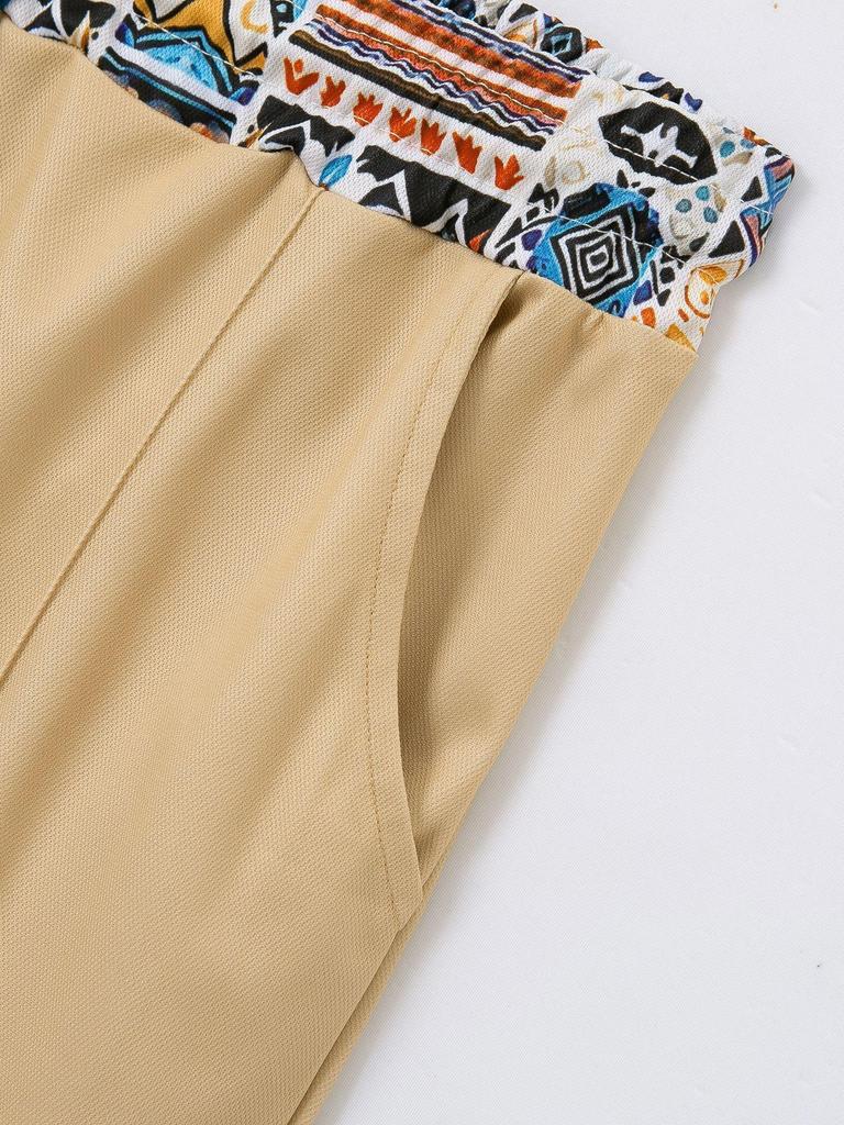 Men's Summer 2024 Printed Zipper Color Block Two-Piece Casual Set