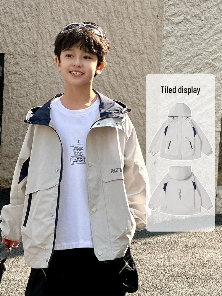 Boys' 2026 Spring Hooded Windbreaker for Outdoor Sports