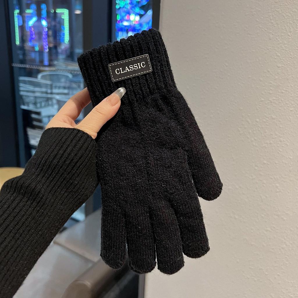 Korean Style Gloves for Men  Trendy Winter Warm and Cold proof Plus Velvet and Thickened Touch Screen Wool Knitted Cotton Gloves for Women and Couples