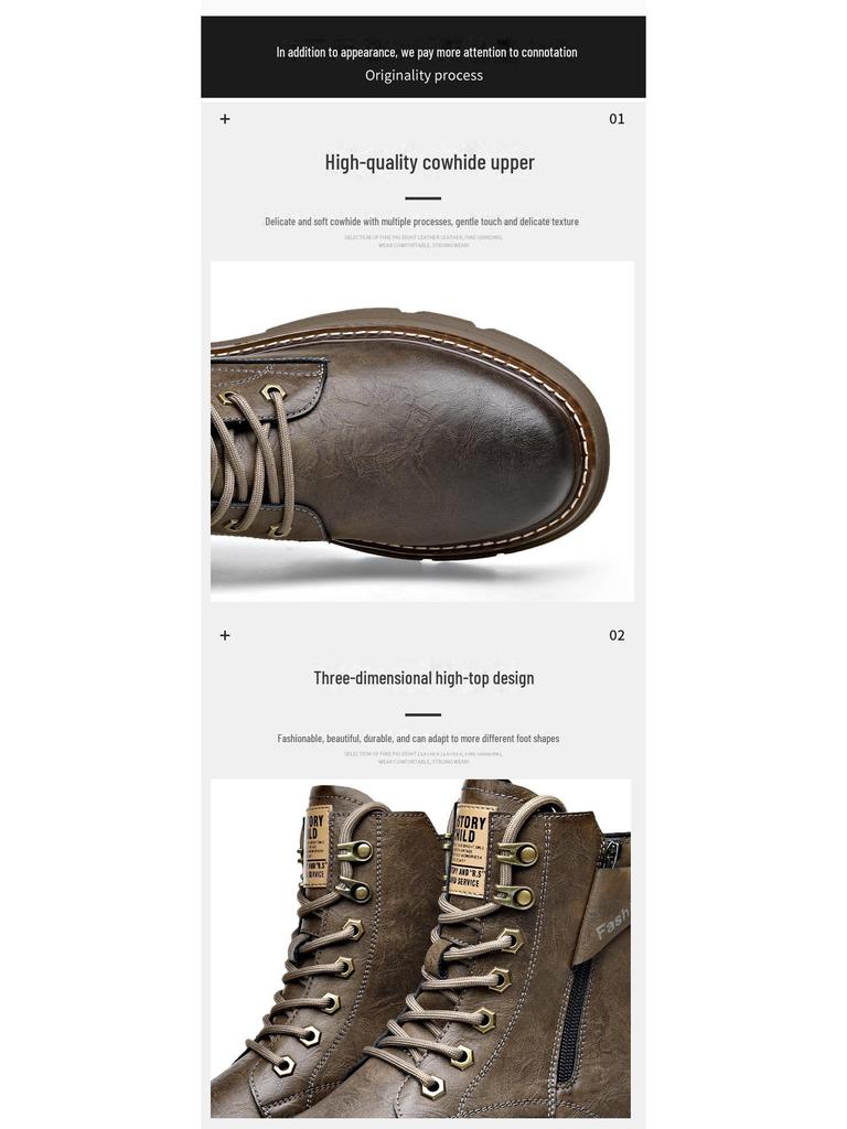 Men's Trendy Genuine Leather Martin Boots: Mid-Cut, All-Match High-Top with Velvet Lining for Autumn and Winter