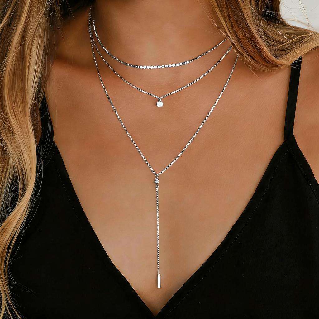 3er Set Runde Disco Münzkette Halsketten für Damen Einfache Zirkonia Mehrschichtige Anhänger Halsketten Set Trendiger Party Schmuck Geschenk 2026