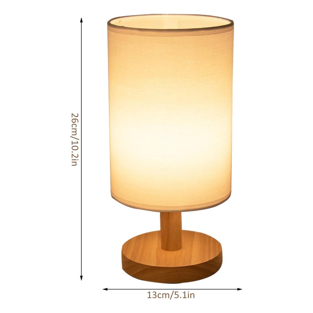 Linen Table Lamp LED Linen Night Lamp w/Warm White Light Linen Nightstand Lamp USB Powered Wooden Beside Lamp