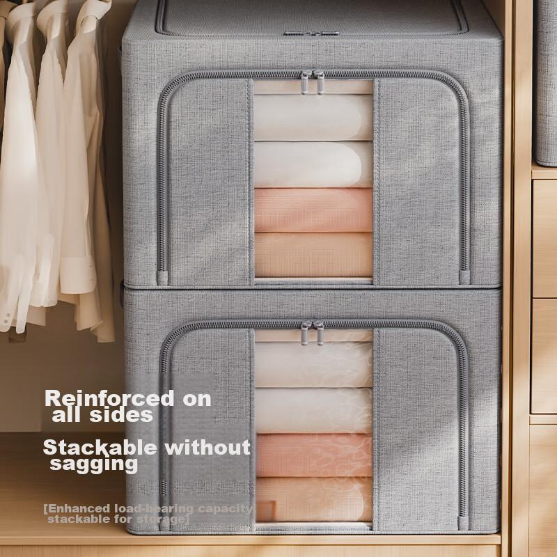 Ziranwu Tianshan Cotton And Linen Clothes Storage Box, Fabric Clothing Organizer, Wardrobe Storage Container, Misty Gray - 100L
