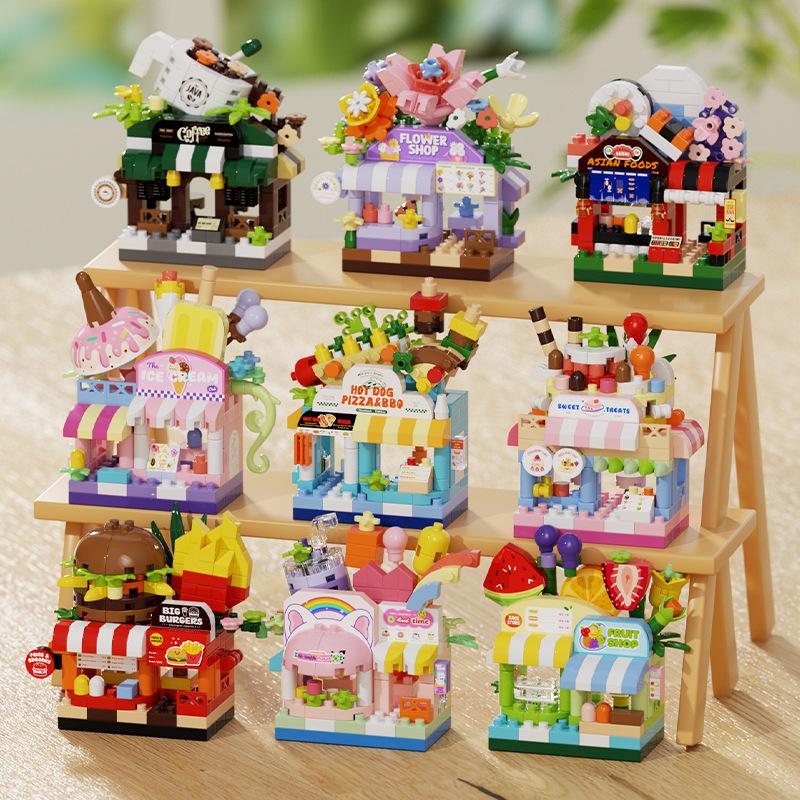 City Streetscape Building Blocks: Coffee Cola Convenience Store Models & Ornaments for Kids