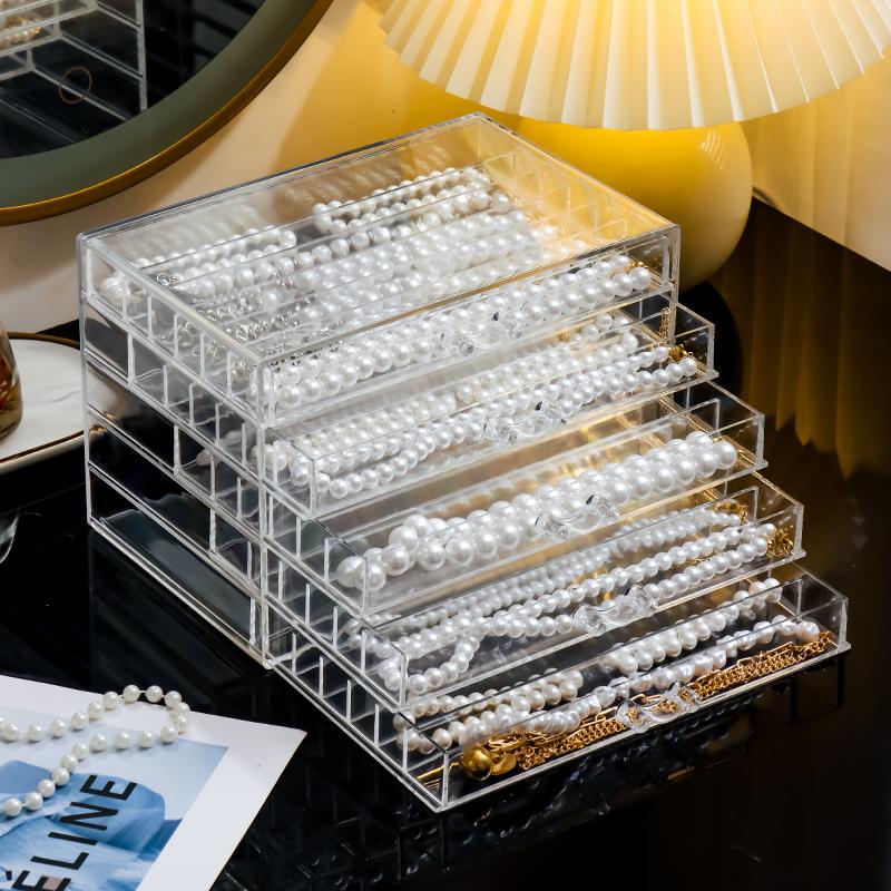 Transparent Cover Necklace Display Case, Jewelry Tray with Clear Lid, Necklace Storage Box