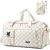 Eslcorri Gym Duffle Backpack 42L Travel Bag with Shoe Pocket, Check Apricot
