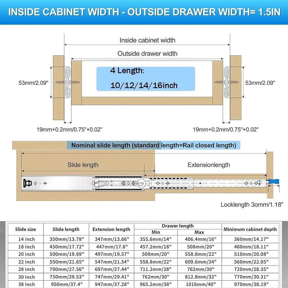 Full Extension Heavy Duty Drawer Slides Locking Cabinet Slide Ball Bearing Rails  Home Improvement