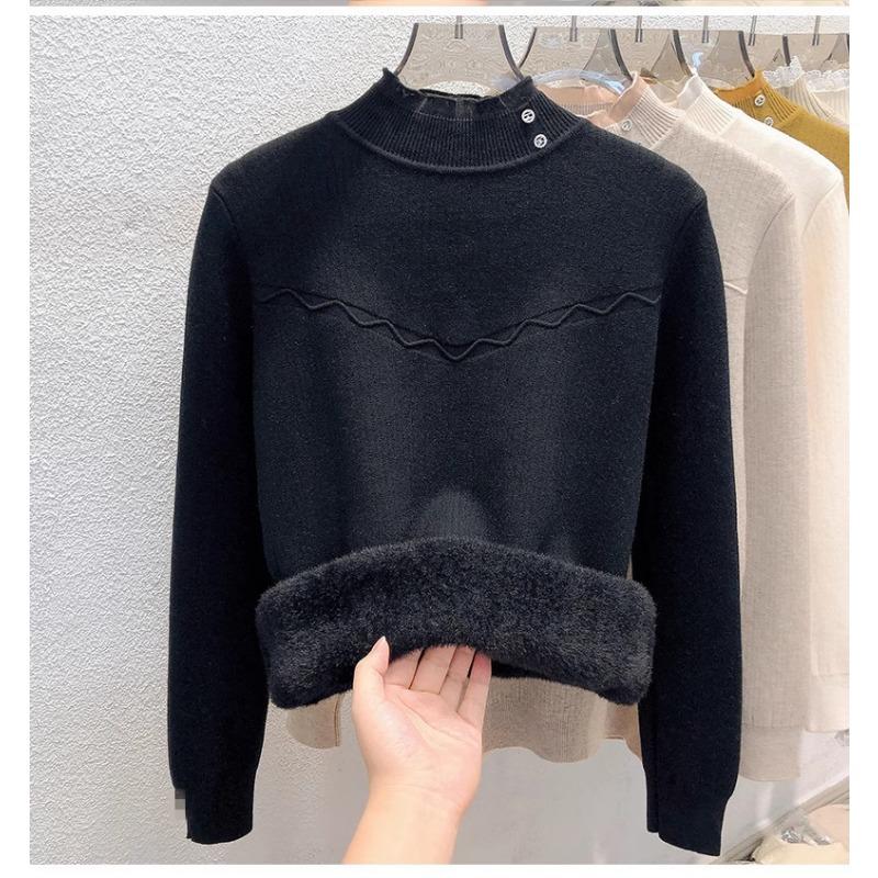 Women's Sweater Autumn/Winter Plush Warm Sweater Stylish Casual Half High Collar Knitted Sweater