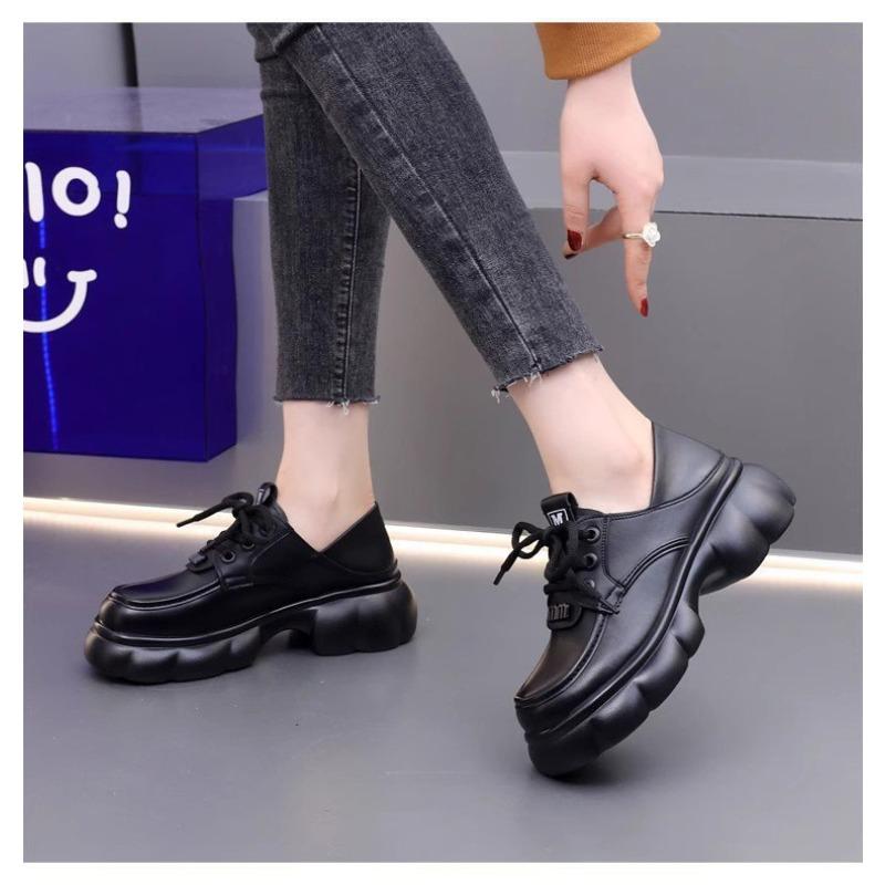 New platform small leather shoes women's autumn fashion casual versatile lace-up British height-increasing single shoes