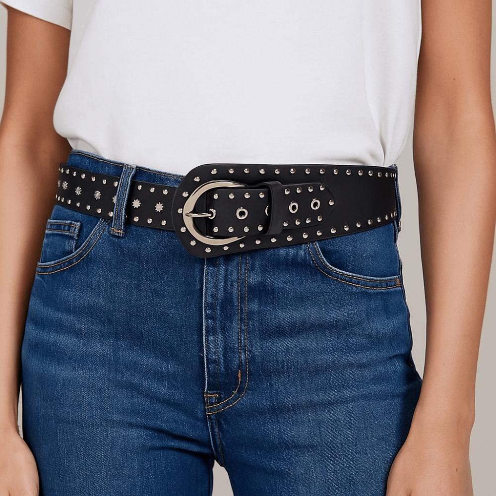 PU Leather Women's Waist Belt Studded Design Dress Jeans Waistband  Jeans Accessory