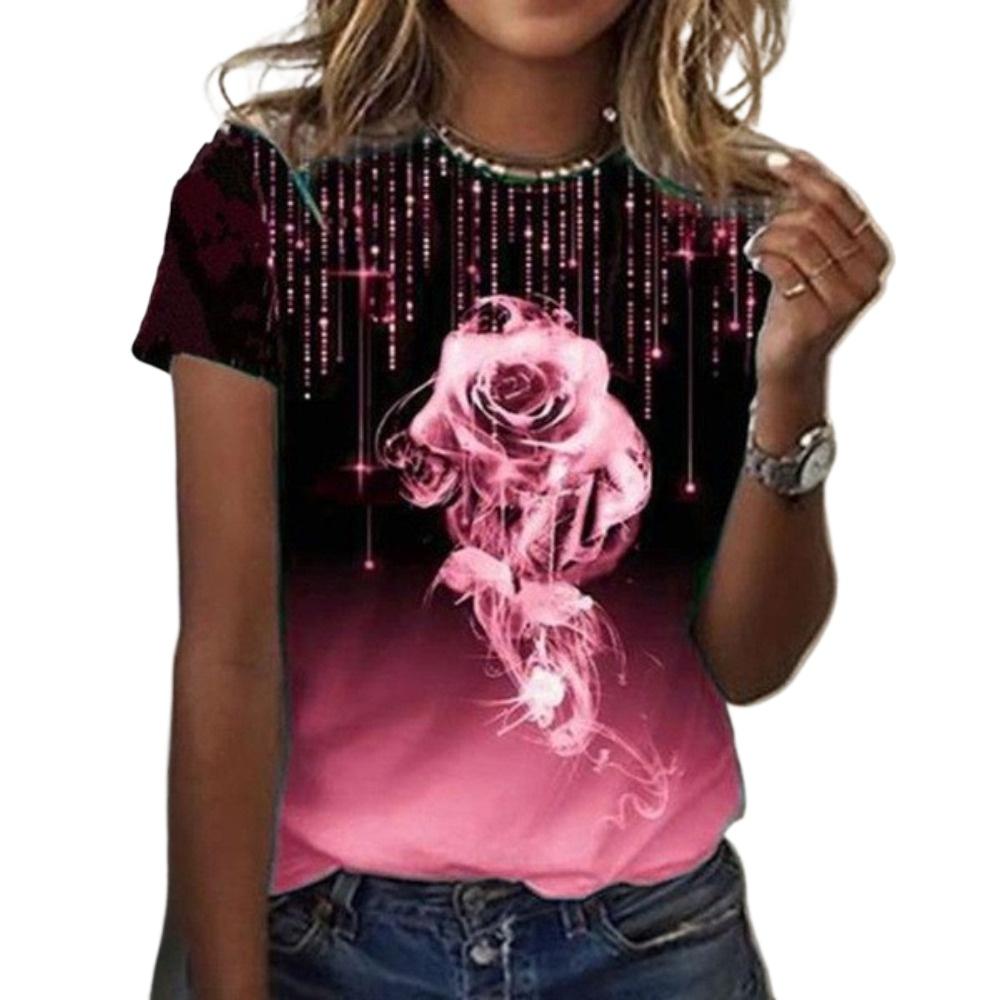 HNXC Women's Fashion Casual Summer Spring Floral Print Short Sleeve O-Neck Blouses & Shirts